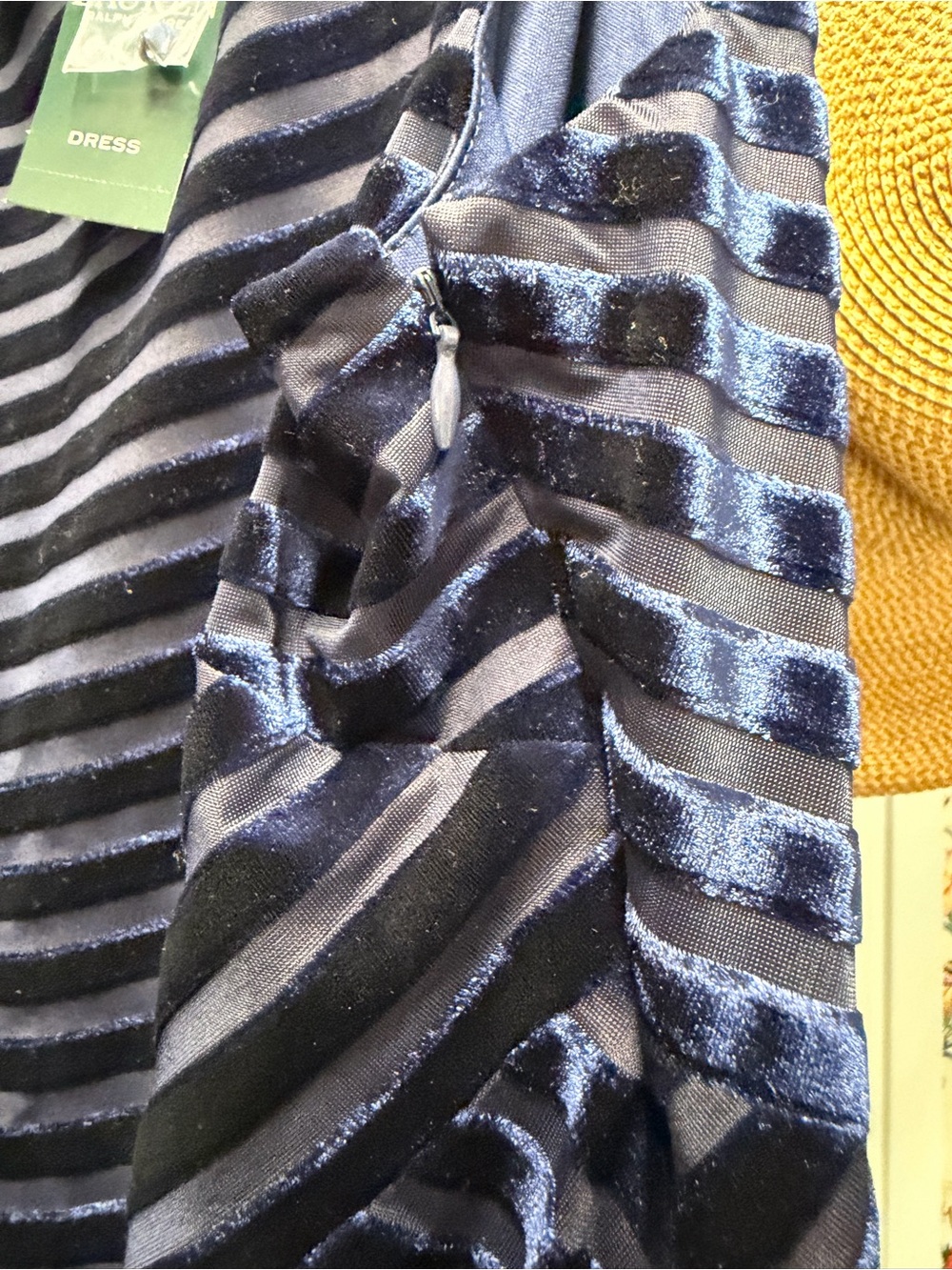 BNWT Lauren Sleeveless Navy Diagonal Velvet Stripe Sheath Dress - Picture 6 of 11